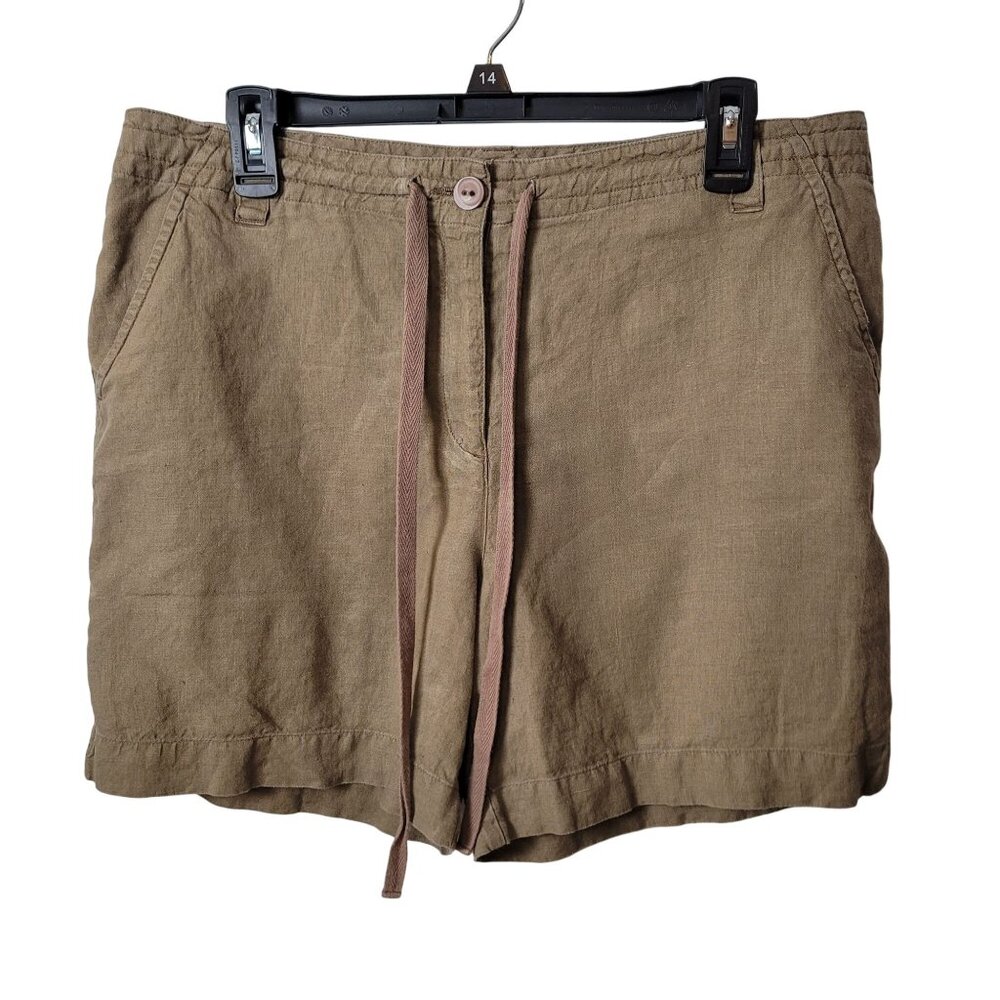 Talbots 100% Irish Linen Casual Khaki Shorts With Drawstring Waist Size 12